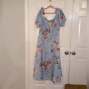 Blue Floral Off-Shoulder Dress. 4X, Fits Like 2X.